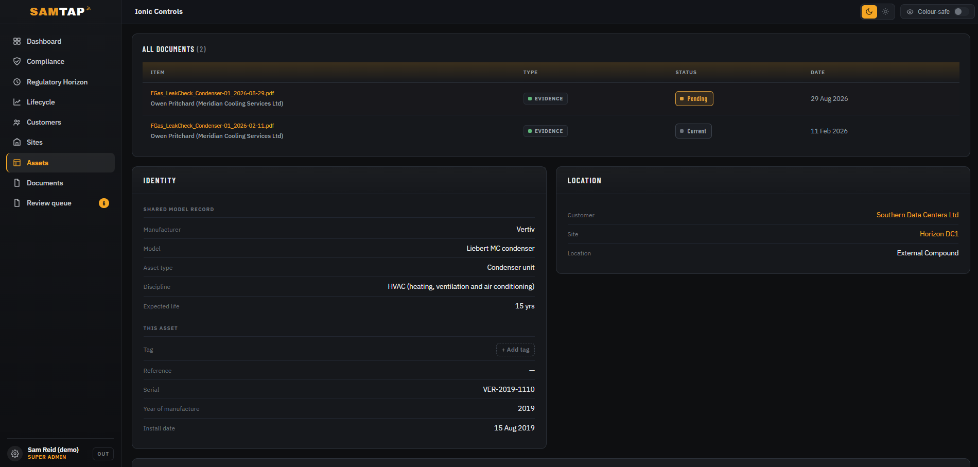 SAMTAP Evidence timeline screen