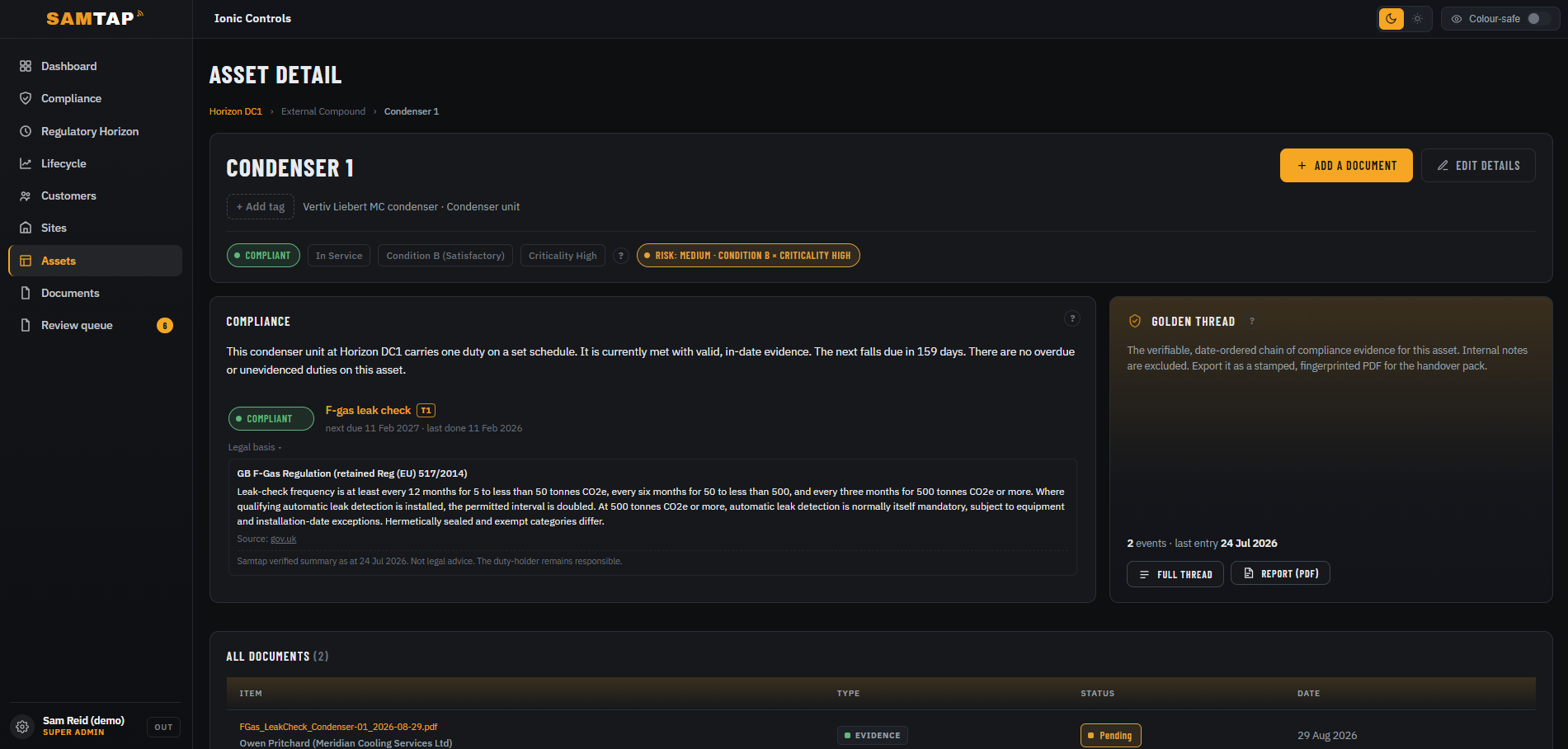SAMTAP Obligations screen